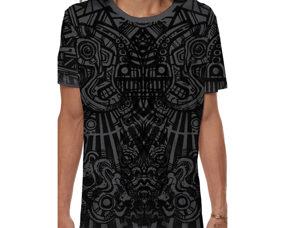 men t-shirt in dark grey with a digital psychedelic print 